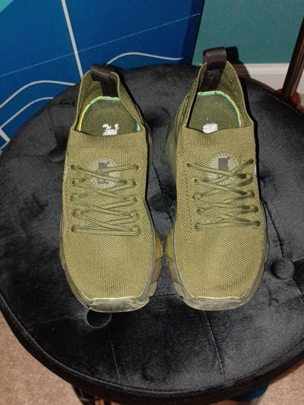 Boys Olive Green Knit Slip-On Sneakers